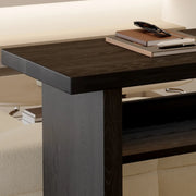 Minimalist Black Rectangular Wood Sofa Bar Table with Shelf