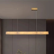 Minimalist Brass Slim Alabaster LED Linear Pendant Island Light
