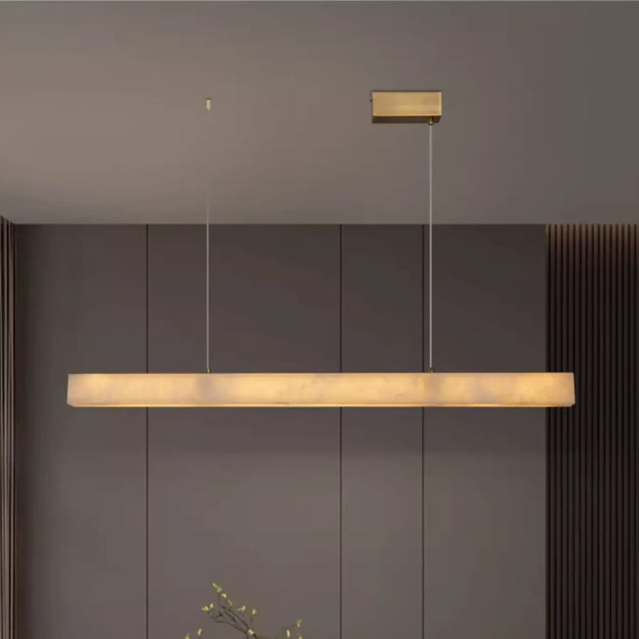 Minimalist Brass Slim Alabaster LED Linear Pendant Island Light