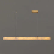 Minimalist Brass Slim Alabaster LED Linear Pendant Island Light