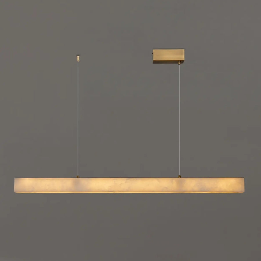 Minimalist Brass Slim Alabaster LED Linear Pendant Island Light