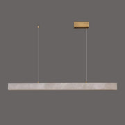 Minimalist Brass Slim Alabaster LED Linear Pendant Island Light
