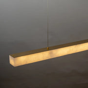 Minimalist Brass Slim Alabaster LED Linear Pendant Island Light