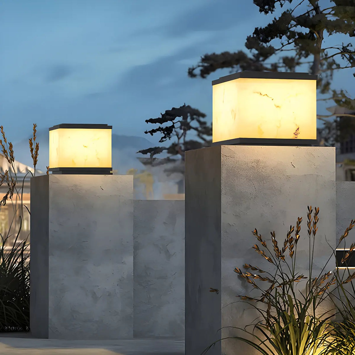 Minimalist Cubic Pillar Outdoor Table Lamp Warm Light