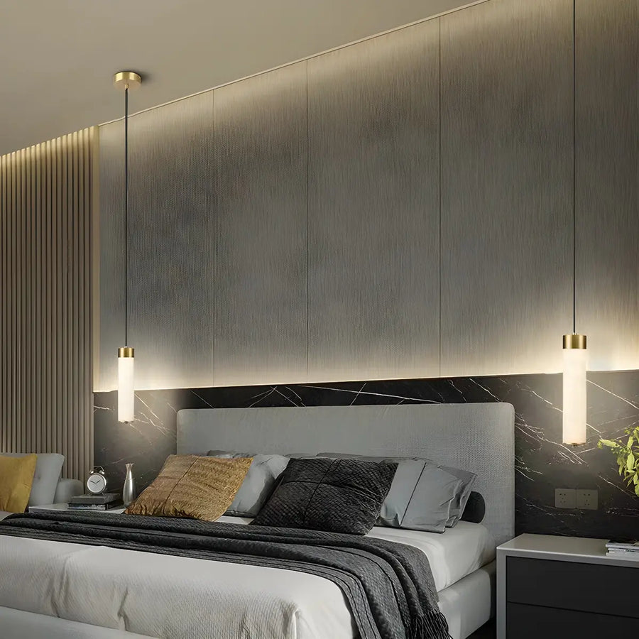 Minimalist Cylinder Bedroom Alabaster White Pendant Light