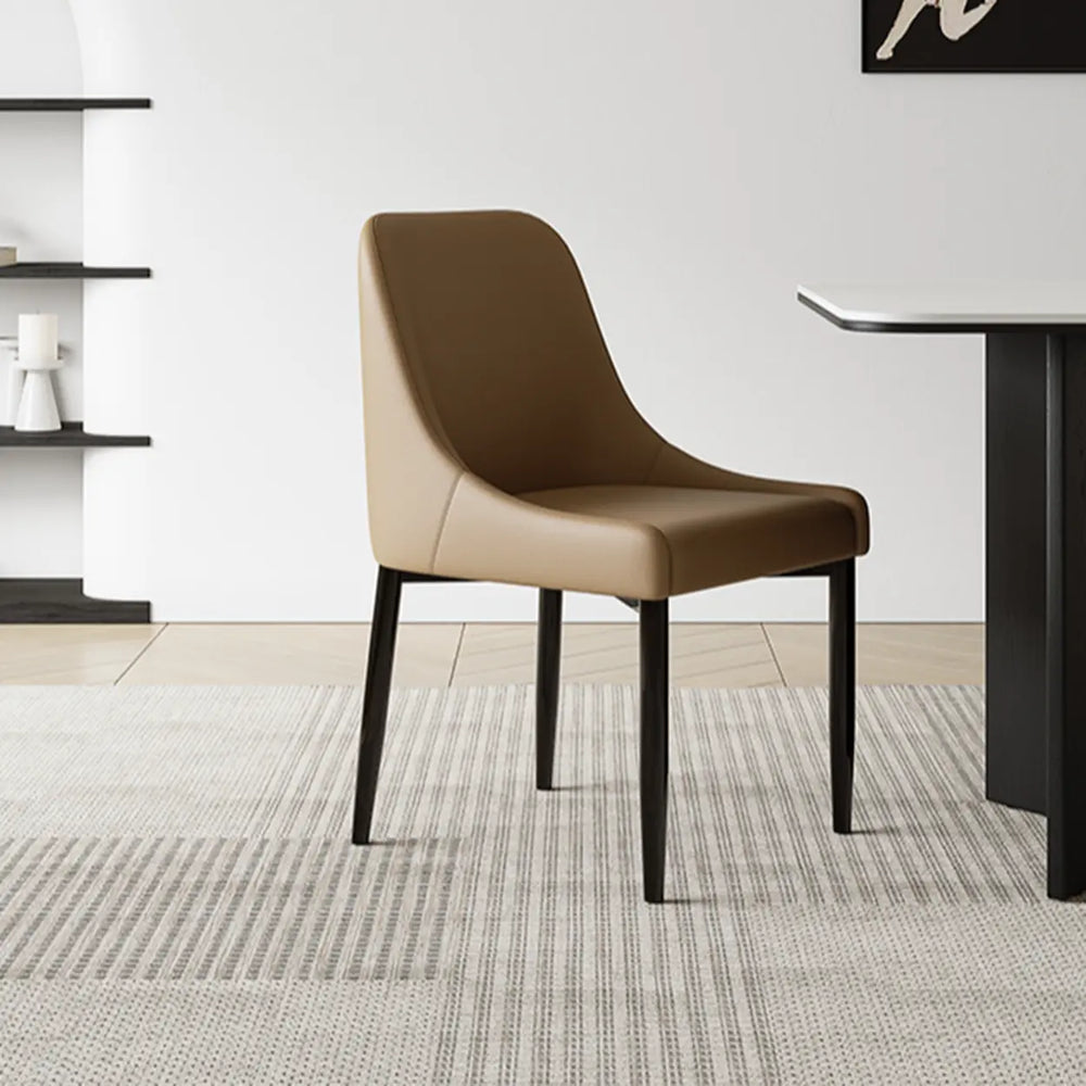 Minimalist Leather Upholstered Dining Chair with Wood Legs