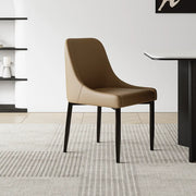 Minimalist Leather Upholstered Dining Chair with Wood Legs