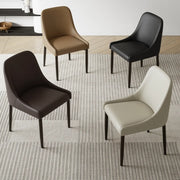 Minimalist Leather Upholstered Dining Chair with Wood Legs