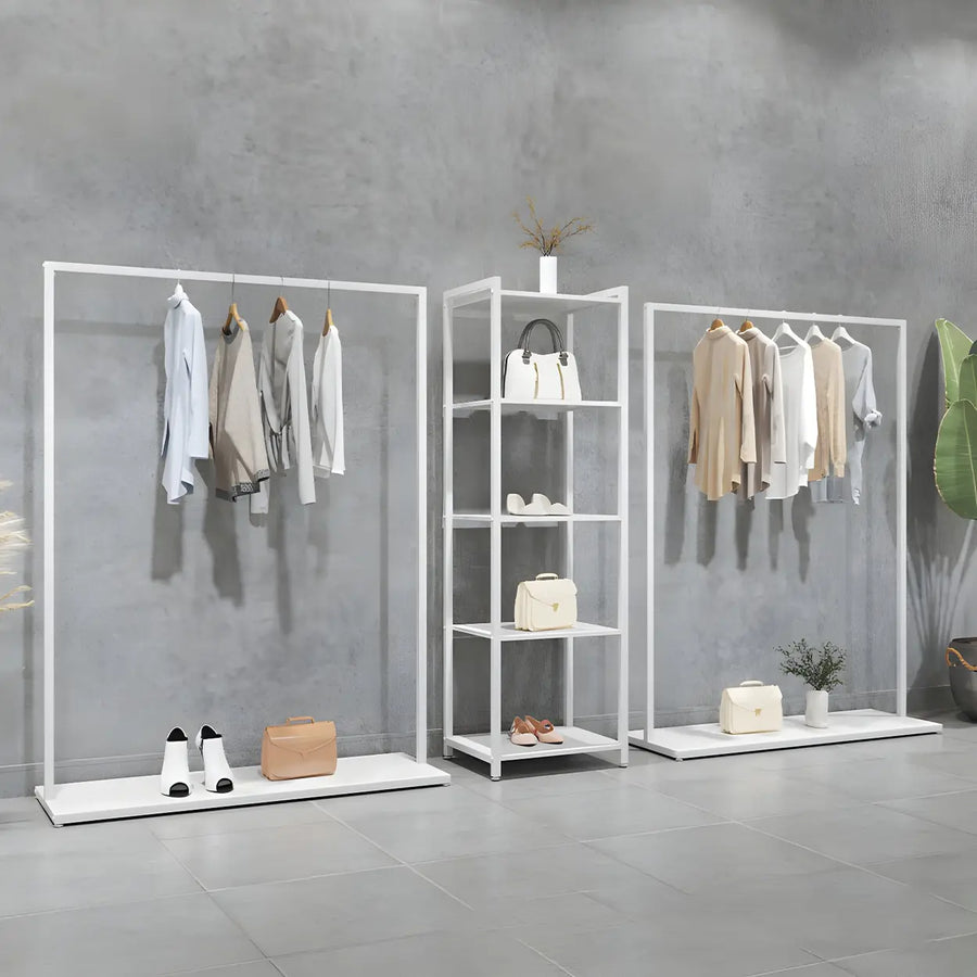 Minimalist Metal White Freestanding Coat Rack with Shelf