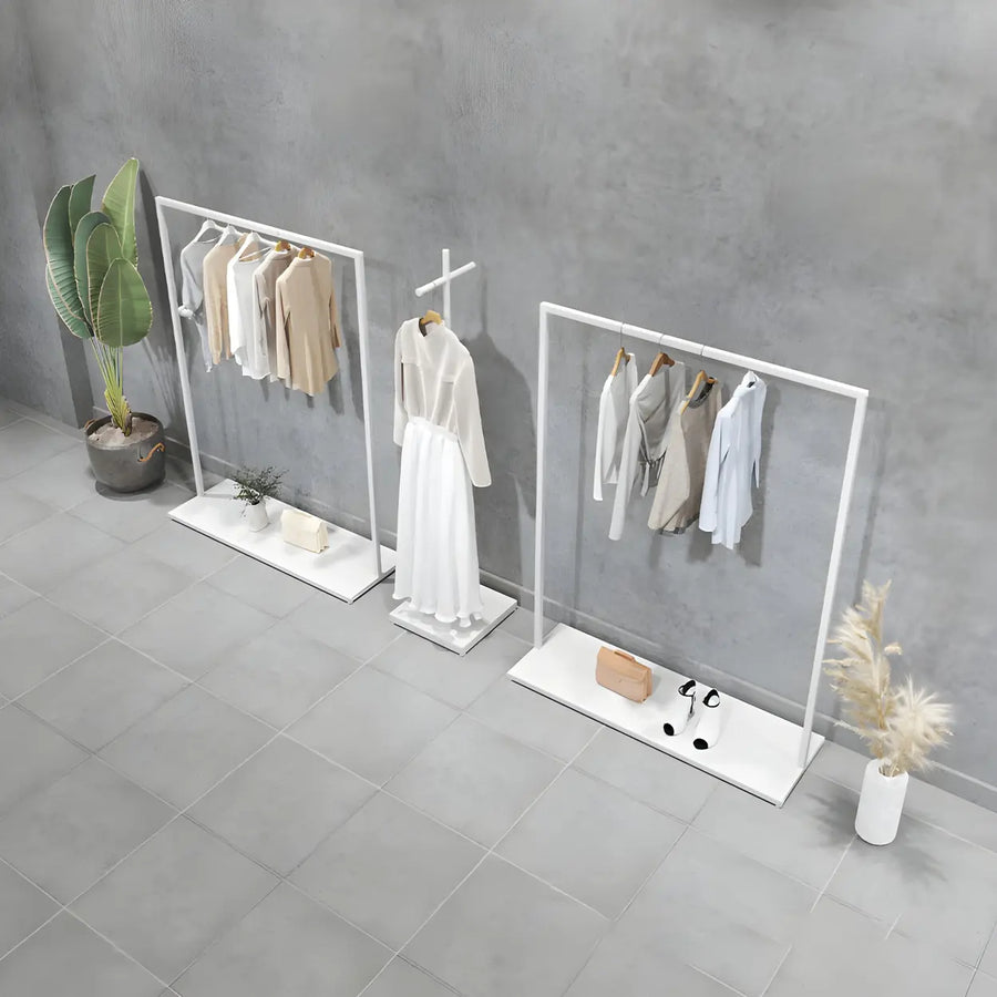 Minimalist Metal White Freestanding Coat Rack with Shelf