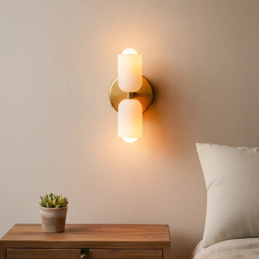 9-Inch Gold 2-Light Wall Sconce with Frosted Glass Shades
