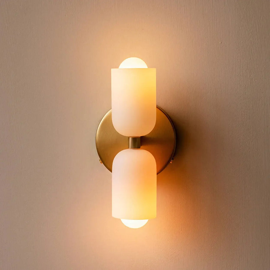 9-Inch Gold 2-Light Wall Sconce with Frosted Glass Shades