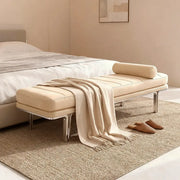 Minimalist Modern Leather Bedroom Bench With Bolster Pillow
