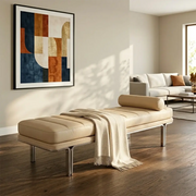Minimalist Modern Leather Bedroom Bench With Bolster Pillow