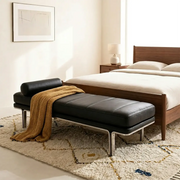 Minimalist Modern Leather Bedroom Bench With Bolster Pillow