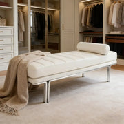 Minimalist Modern Leather Bedroom Bench With Bolster Pillow