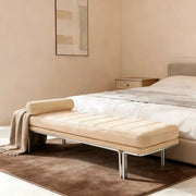 Minimalist Modern Leather Bedroom Bench With Bolster Pillow