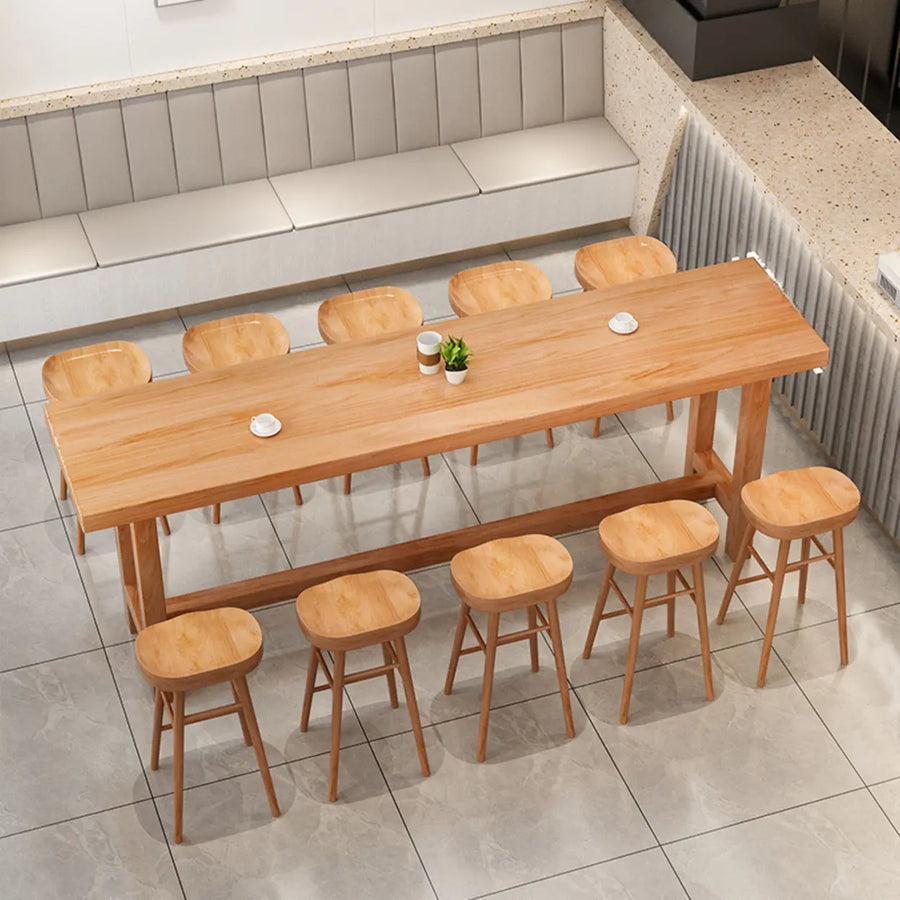 Minimalist Modern Rectangular Wood Bar Table With Footrest