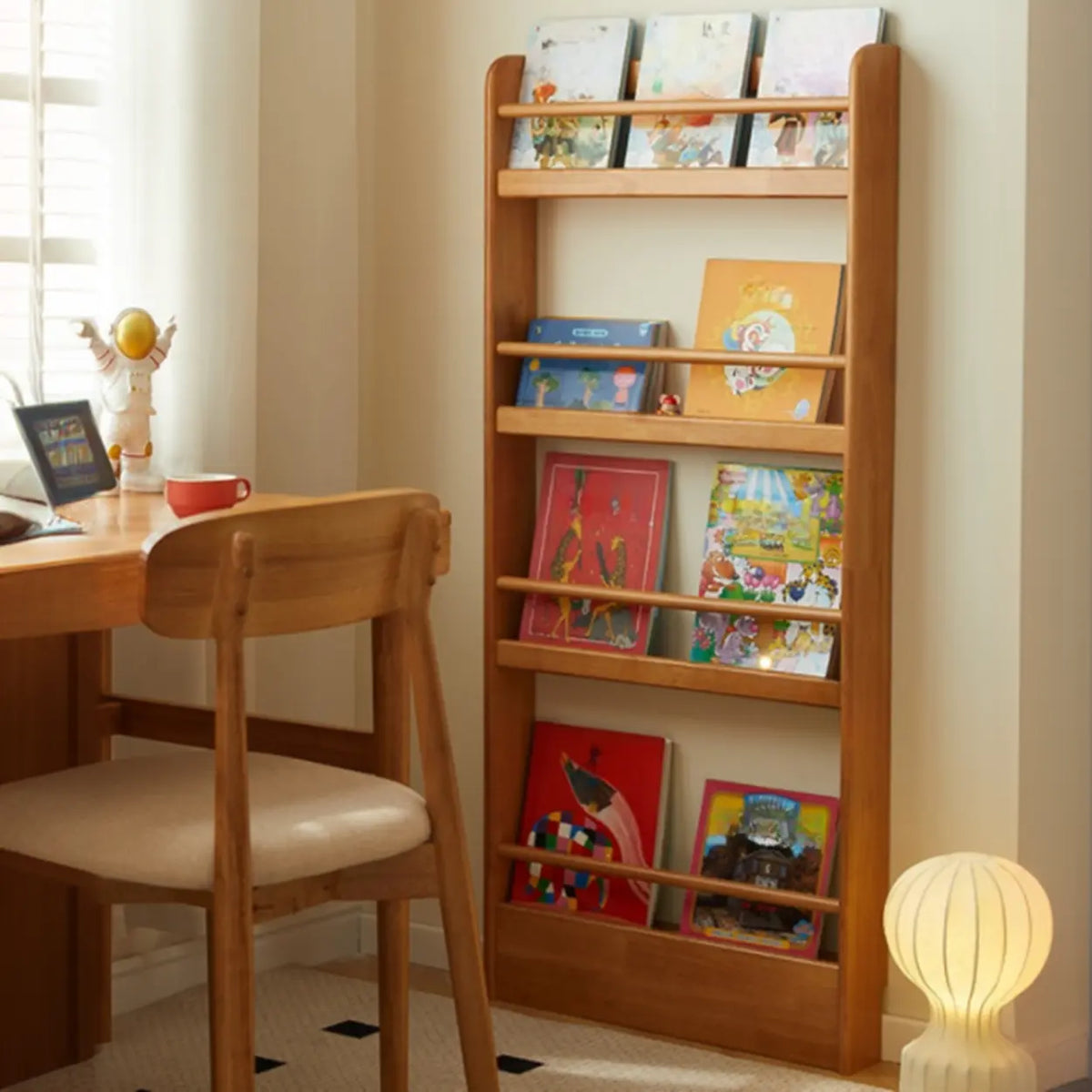 Minimalist Modern Wooden Shallow Vertical Kids Bookshelf