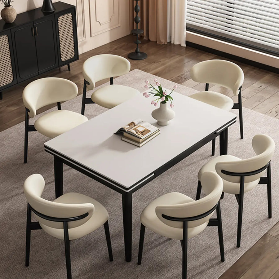 Minimalist Rectangular Extendable White Stone Top Dining Table