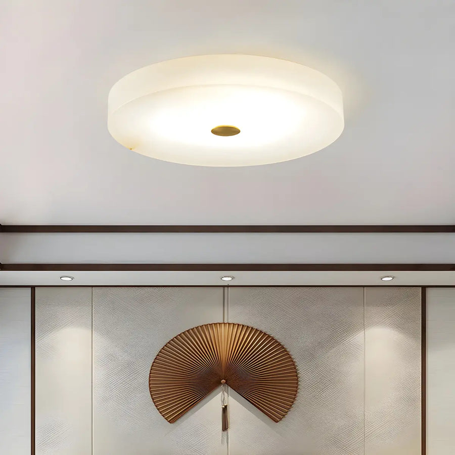 Minimalist Round Alabaster White Flush Mount Ceiling Light
