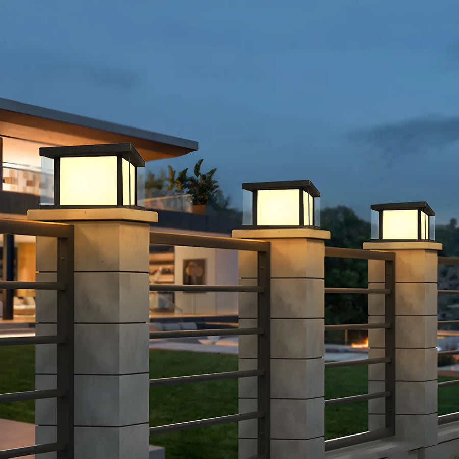 Minimalist Square Cube Metal Solar Outdoor Pillar Light