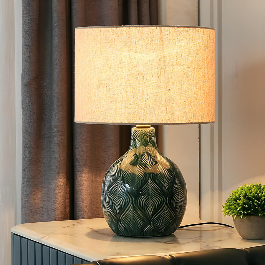 Minimalist Square Fabric Shade Ceramic Base Table Lamp