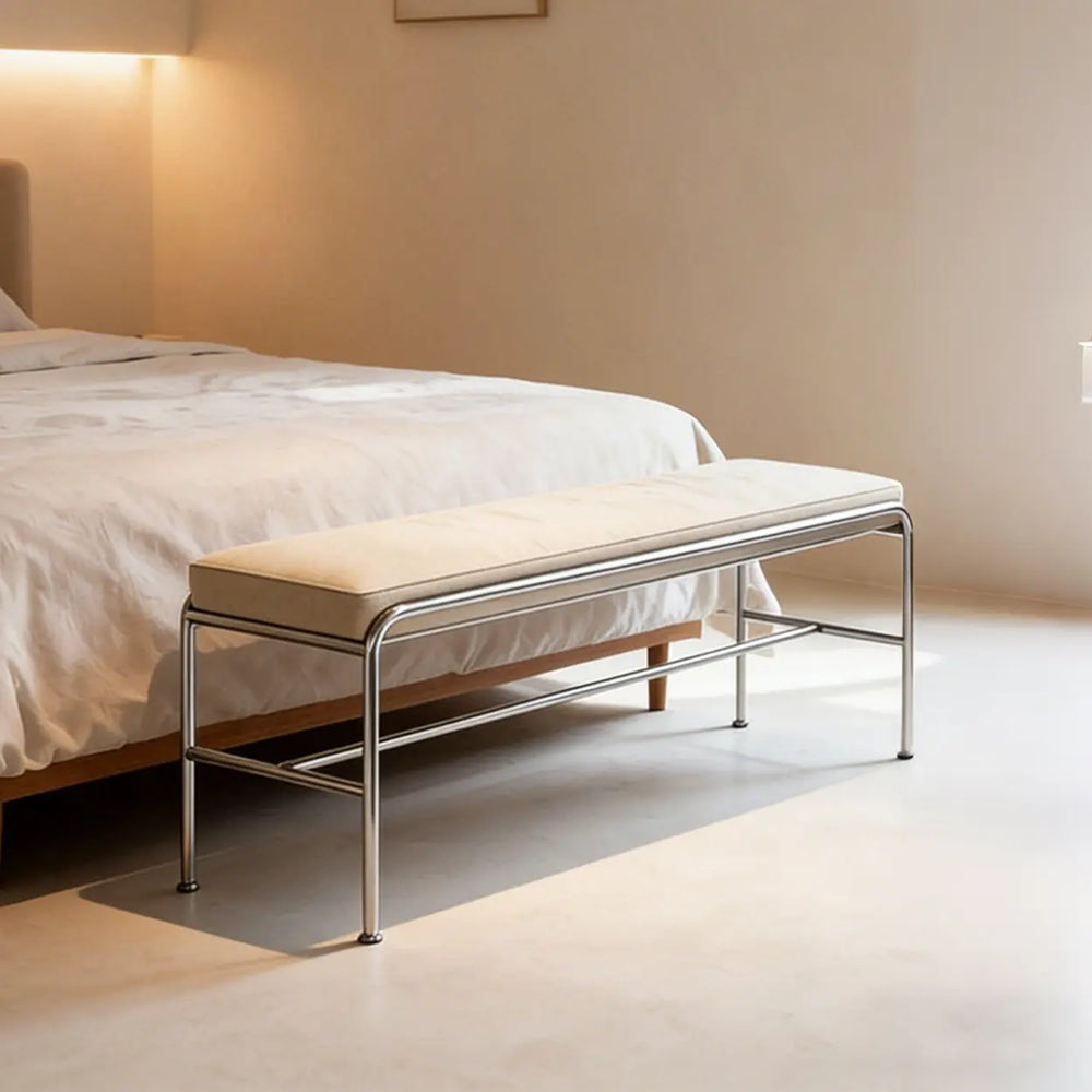 Minimalist Steel Frame Leather Entryway Bedroom Bench