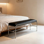 Minimalist Steel Frame Leather Entryway Bedroom Bench