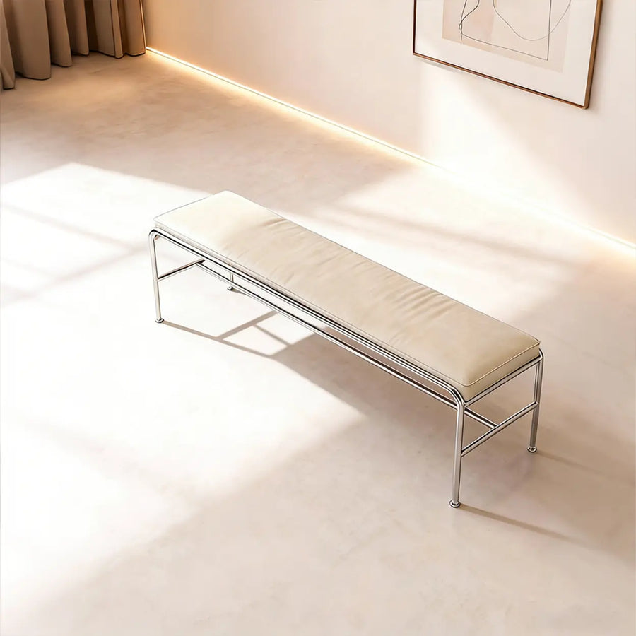 Minimalist Steel Frame Leather Entryway Bedroom Bench