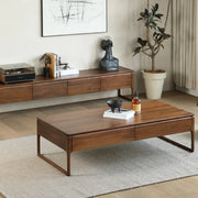 Minimalist Walnut Solid Wood Coffee Table with Drawers