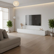 Minimalist White Finish Wooden TV Stand with Drawers