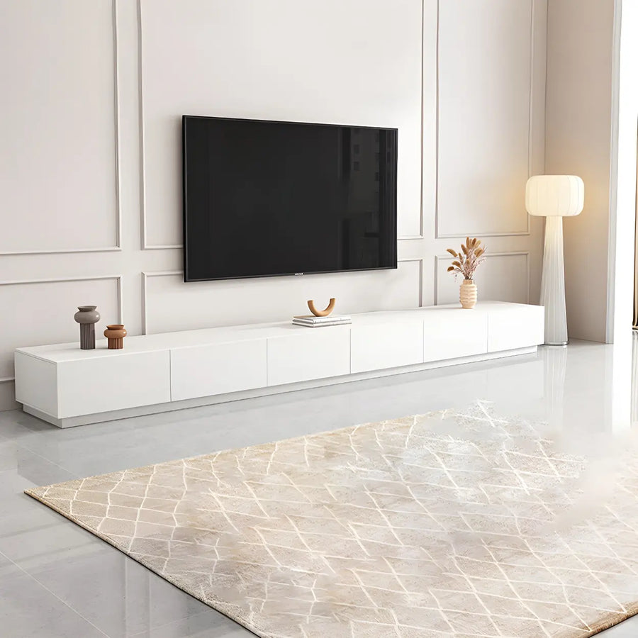 Minimalist White Finish Wooden TV Stand with Drawers