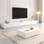 Minimalist White Finish Wooden TV Stand with Drawers