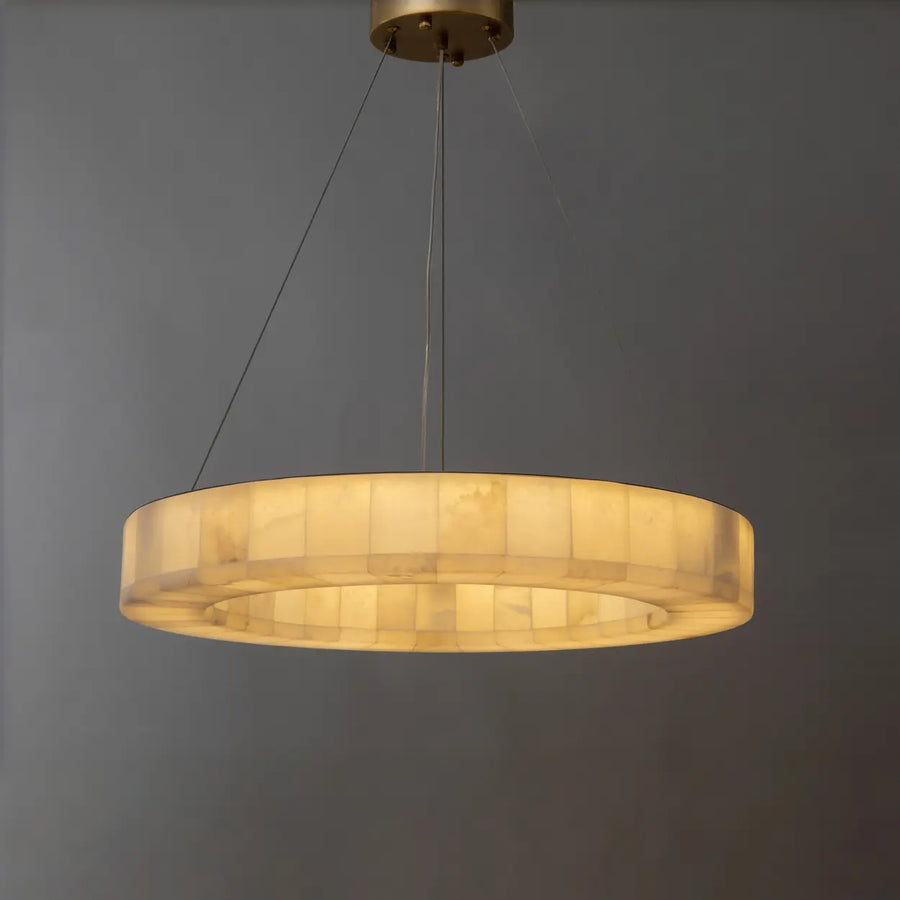 Moderm White Ring Circular Alabaster Pendant Light Chandelier