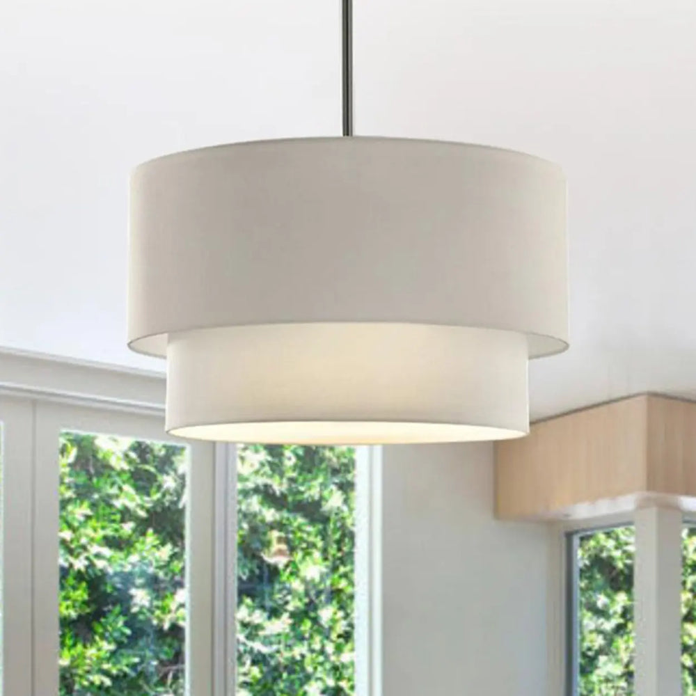 Modern 2 Tiers Fabric Drum Pendant Light