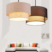 Modern 2 Tiers Fabric Drum Pendant Light