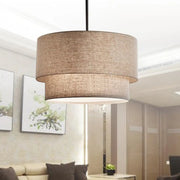 Modern 2 Tiers Fabric Drum Pendant Light