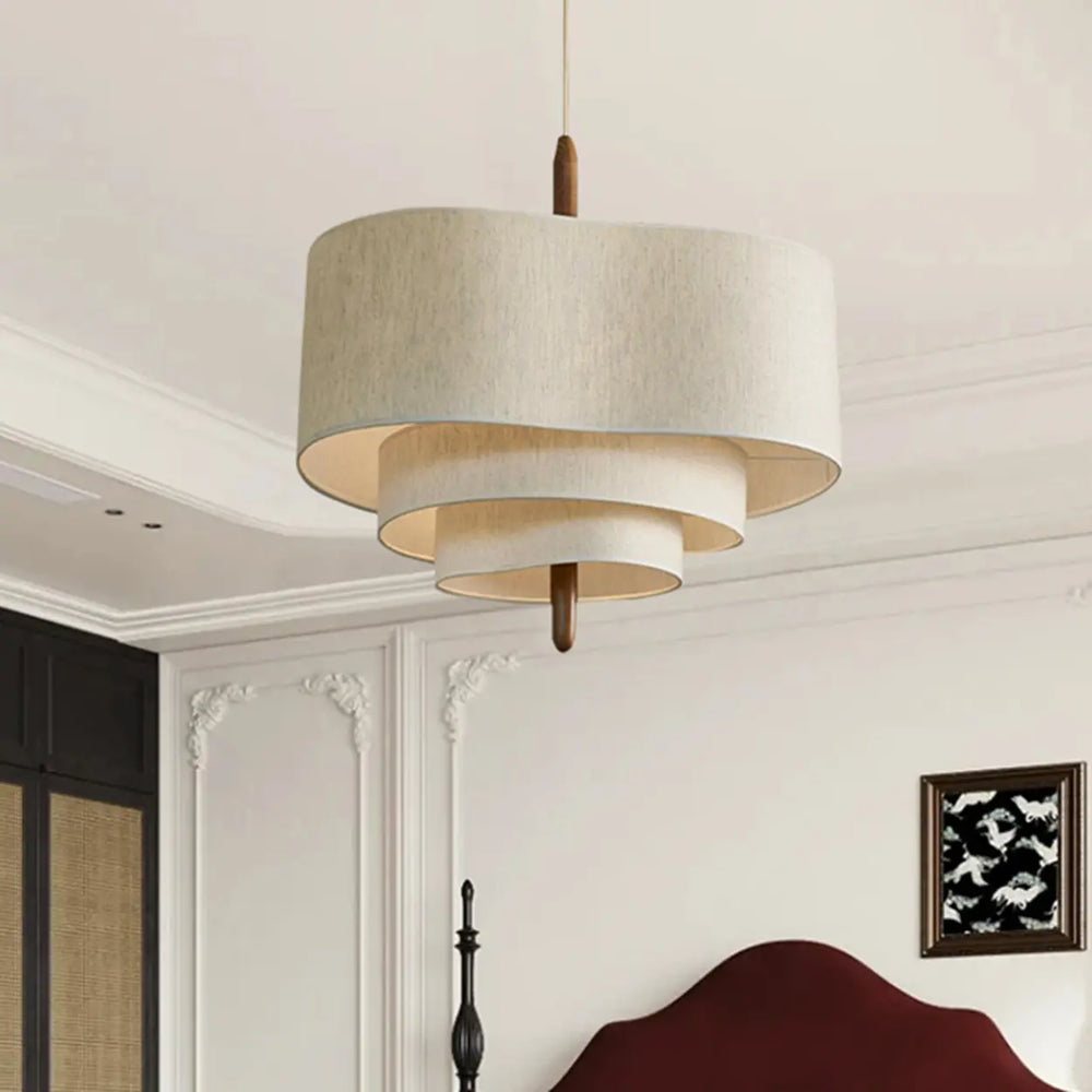 Modern 3 Tiers White Textile Round Chandelier
