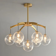 Modern 7-Light  Brass Branch Textured Glass Globe Chandelier