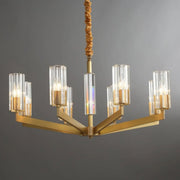 Modern 8-Light Clear Crystal Glass Gold Brass Branch Chandelier