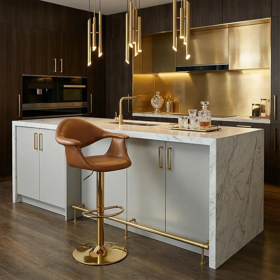 Modern Adjustable Swivel Faux Leather Counter Bar Stool