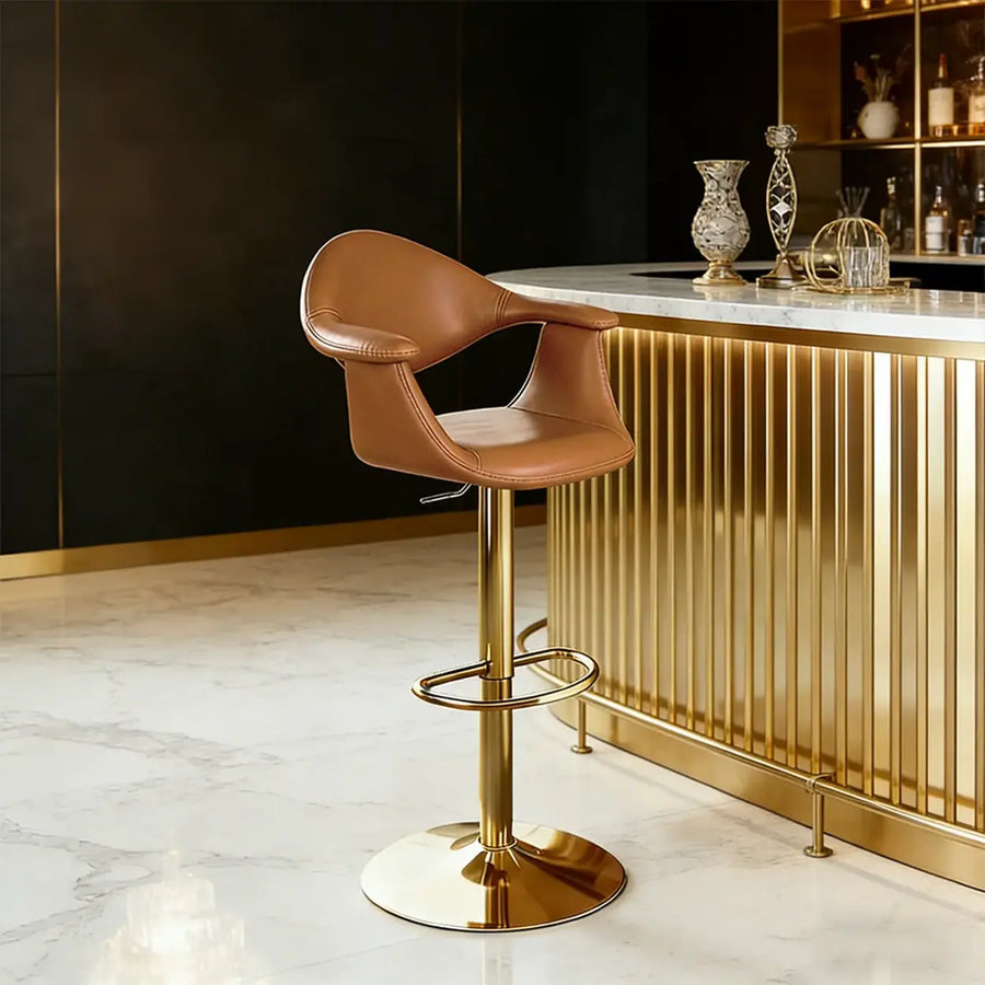 Modern Adjustable Swivel Faux Leather Counter Bar Stool