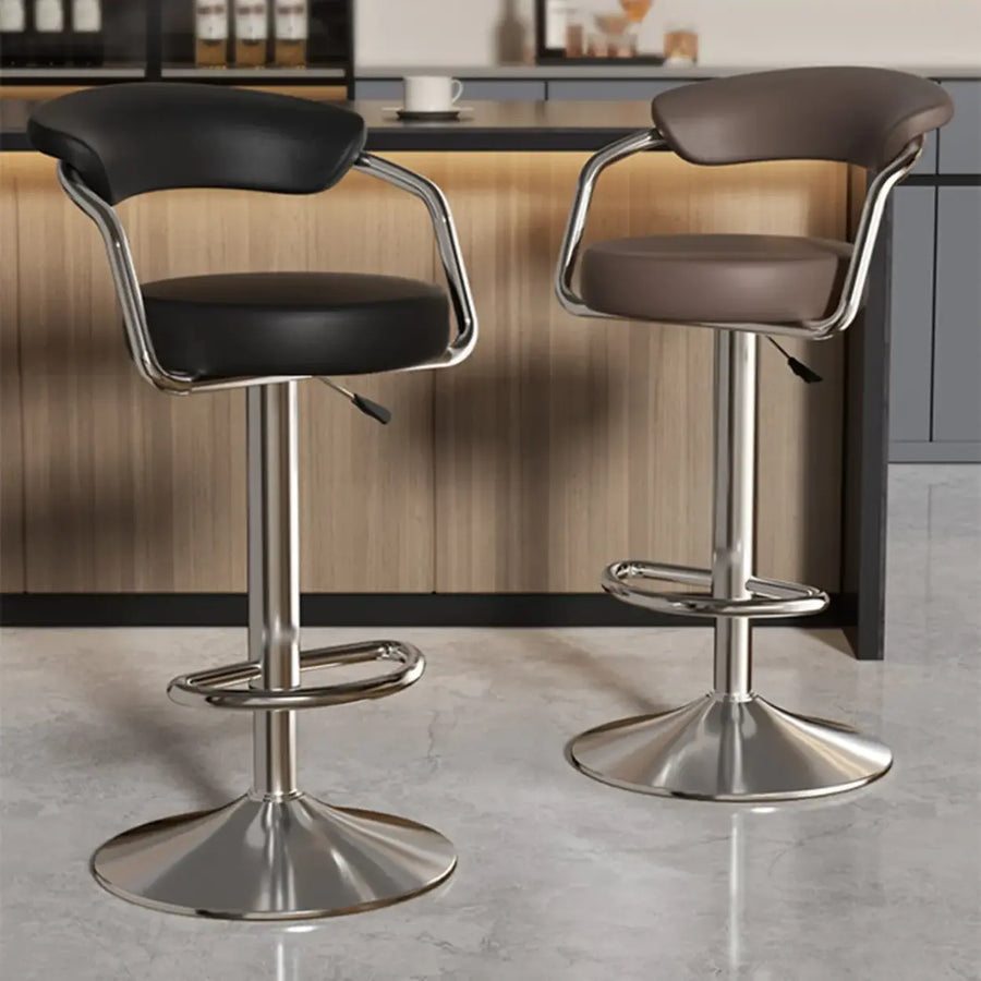 Modern Adjustable Swivel Leather Open Back Bar Stools