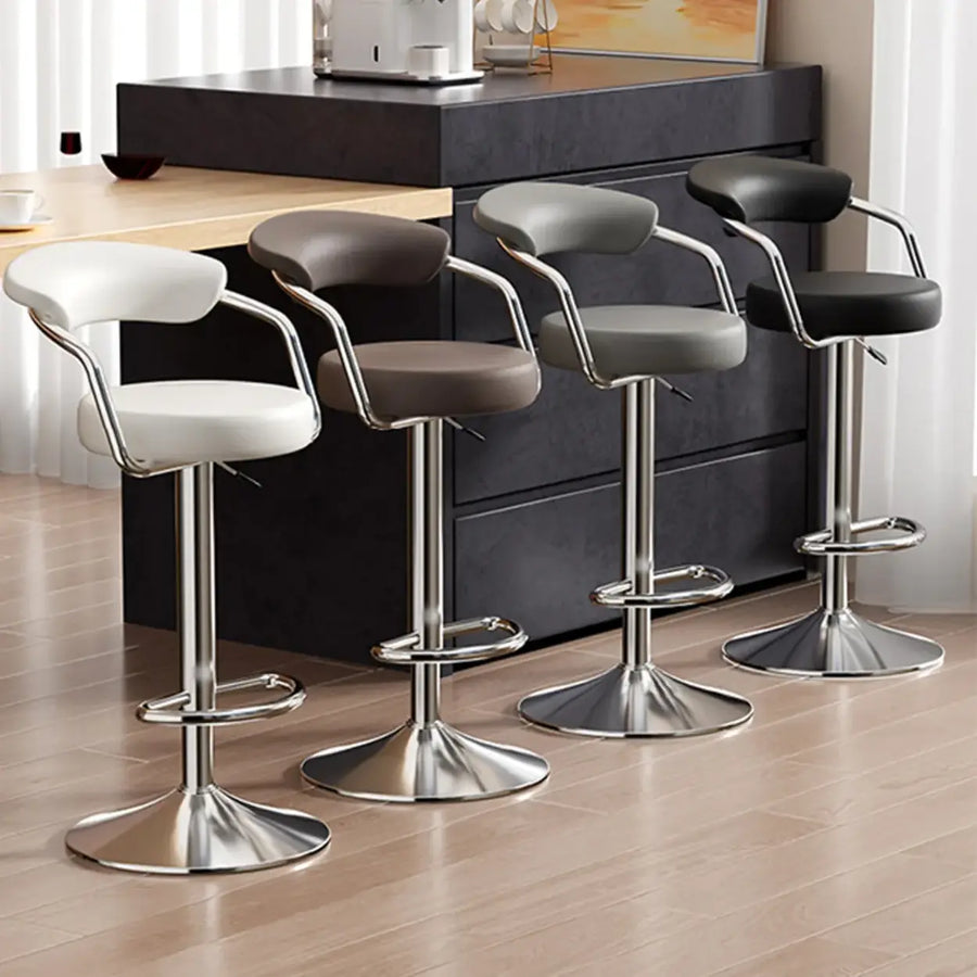 Modern Adjustable Swivel Leather Open Back Bar Stools