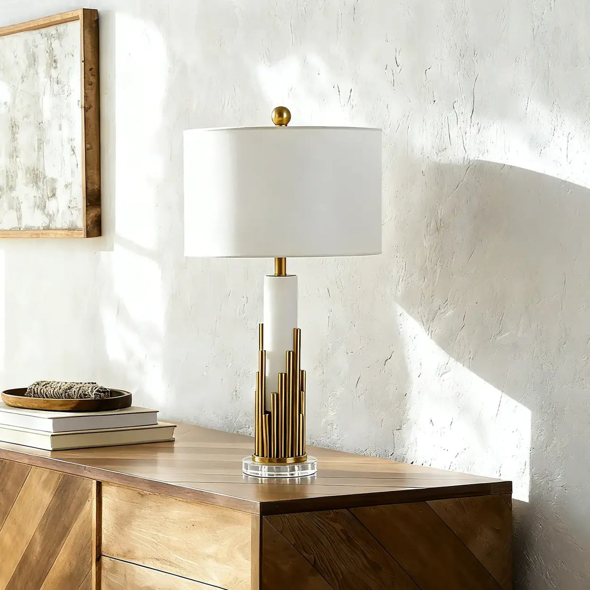 Modern Alabaster Stone Cylindrical White Shade LED Table Lamp