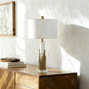 Modern Alabaster Stone Cylindrical White Shade LED Table Lamp