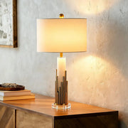 Modern Alabaster Stone Cylindrical White Shade LED Table Lamp
