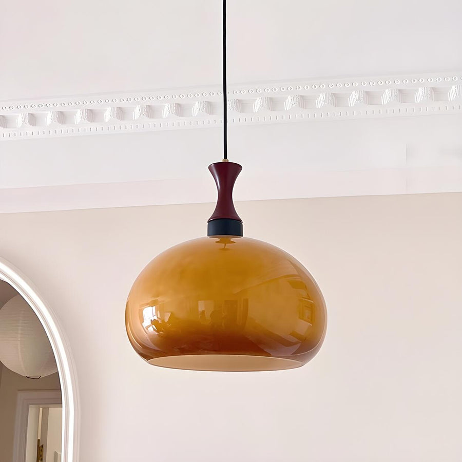 Modern Amber Glass Dome Pendant Light Flexible Length