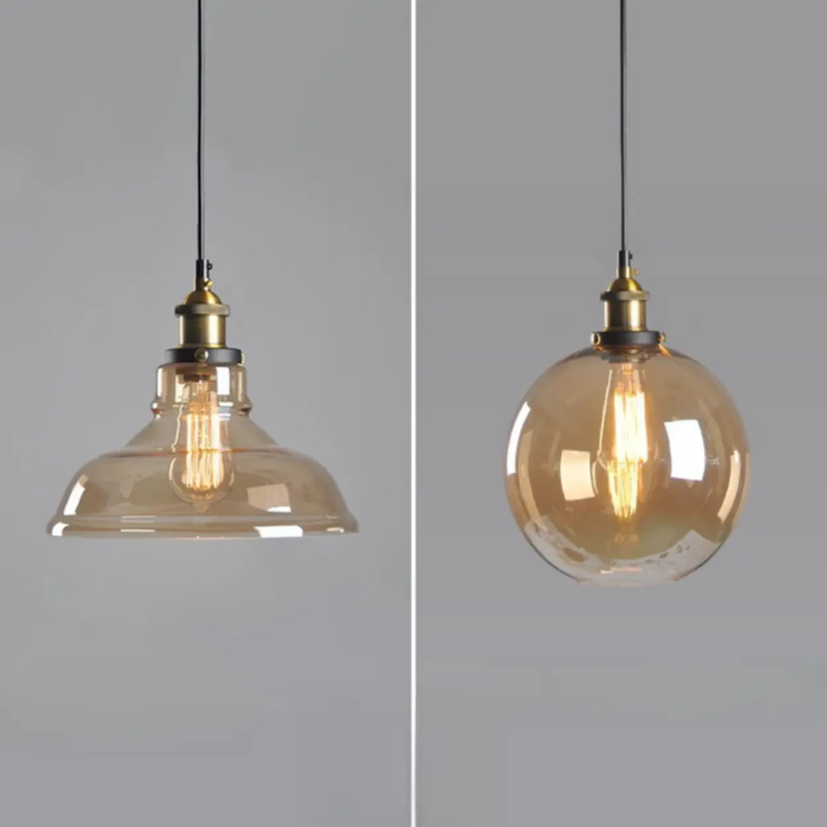Modern Amber Glass Vintage Cone Pendant Light